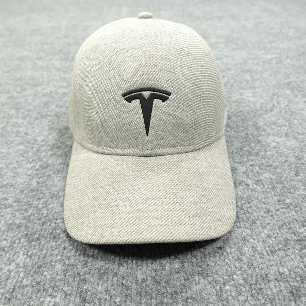 Tesla Hat Cap Fitted Mens Large Gray Lined Cotton Embroidered Logo